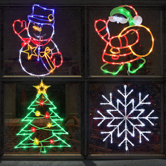 Trwymz Christmas Decorations - 16 Christmas Window Silhouette Lights - 4 Pack Colour Lighted Santa & Snowman & Snowflake & Christmas Tree For Holiday Indoor And Outdoor Wall Door Window Decorate
