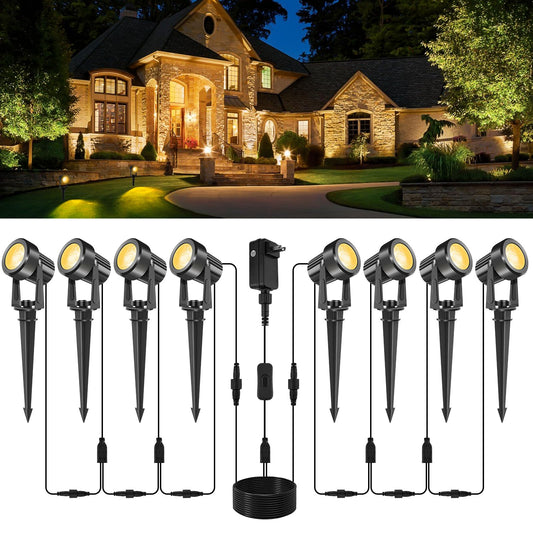 Crepow Led Spotlights Outdoor Low Voltage Landscape Lighting Ip65 Waterproof With Us Plug  3000K Warm White Outdoor Spot Lights For Yard Flag Pole House Garden Tree(8-In-1)