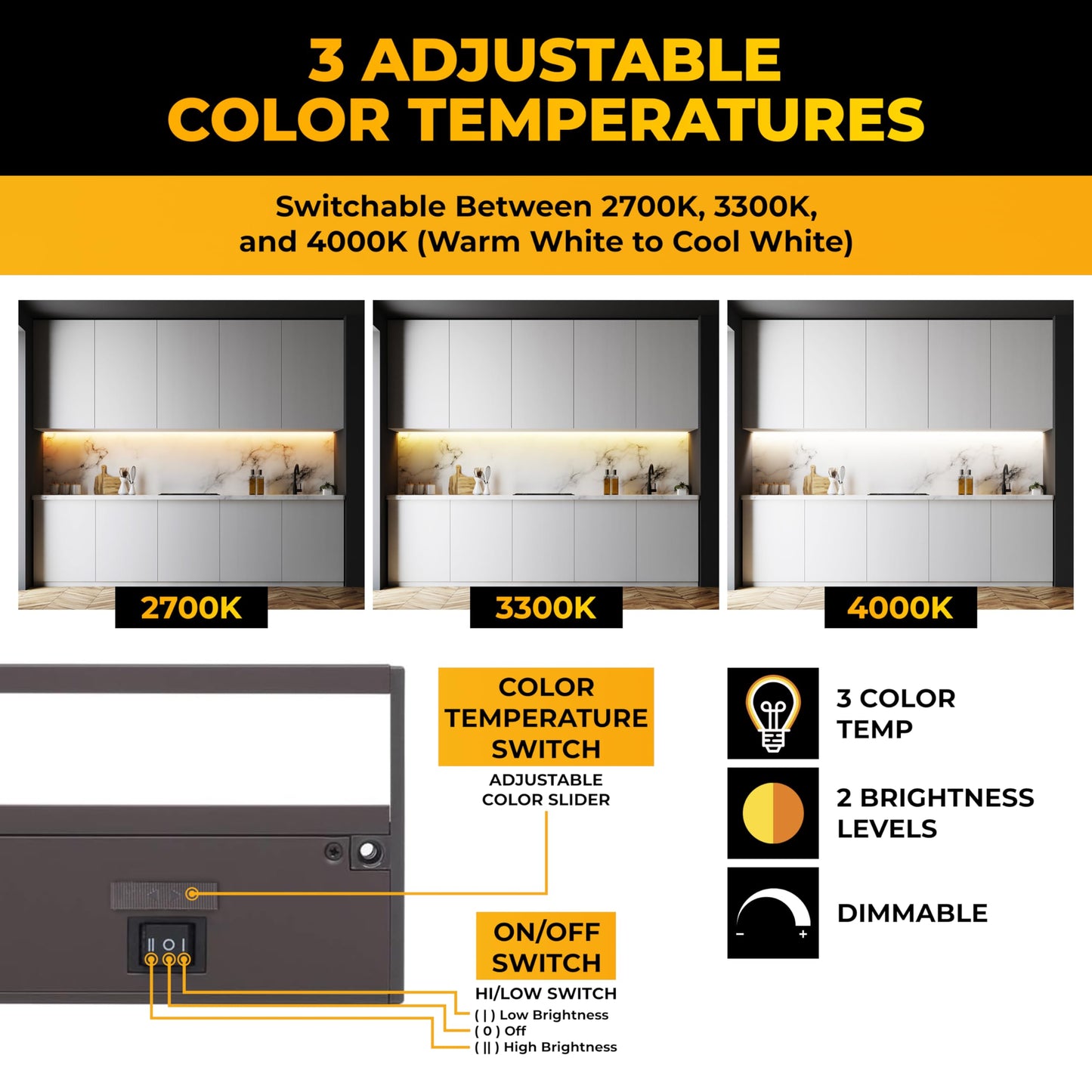 NSL LED Under Cabinet Lighting Dimmable 32 Inch Bronze Finish, Aluminum, 3 Color Temperatures (2700K, 3000K, 4000K) - Model LTSP
