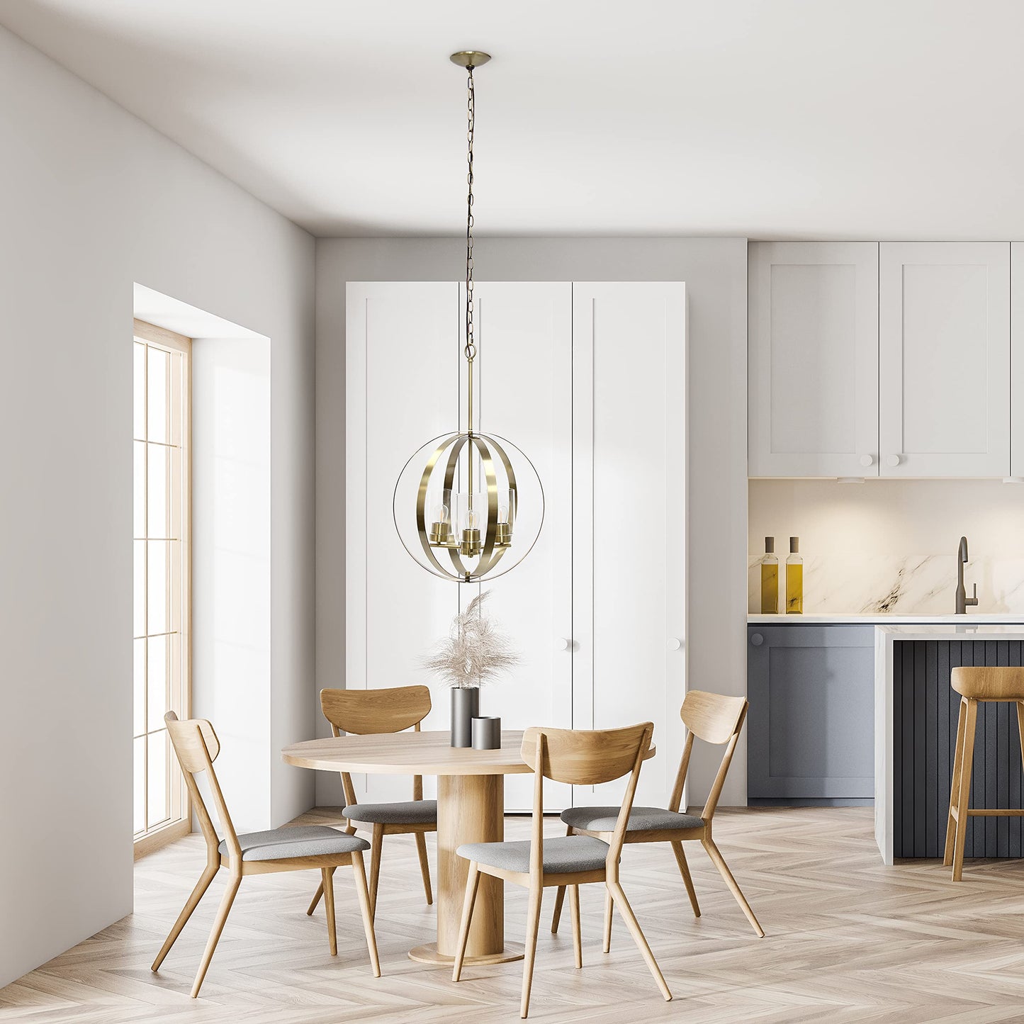 Elegant Designs 3-Light Pendant - Modern Metal & Glass, 18in Antique Brass, Model PT1021-ABS, Ideal for Kitchen, Foyer, Living Room