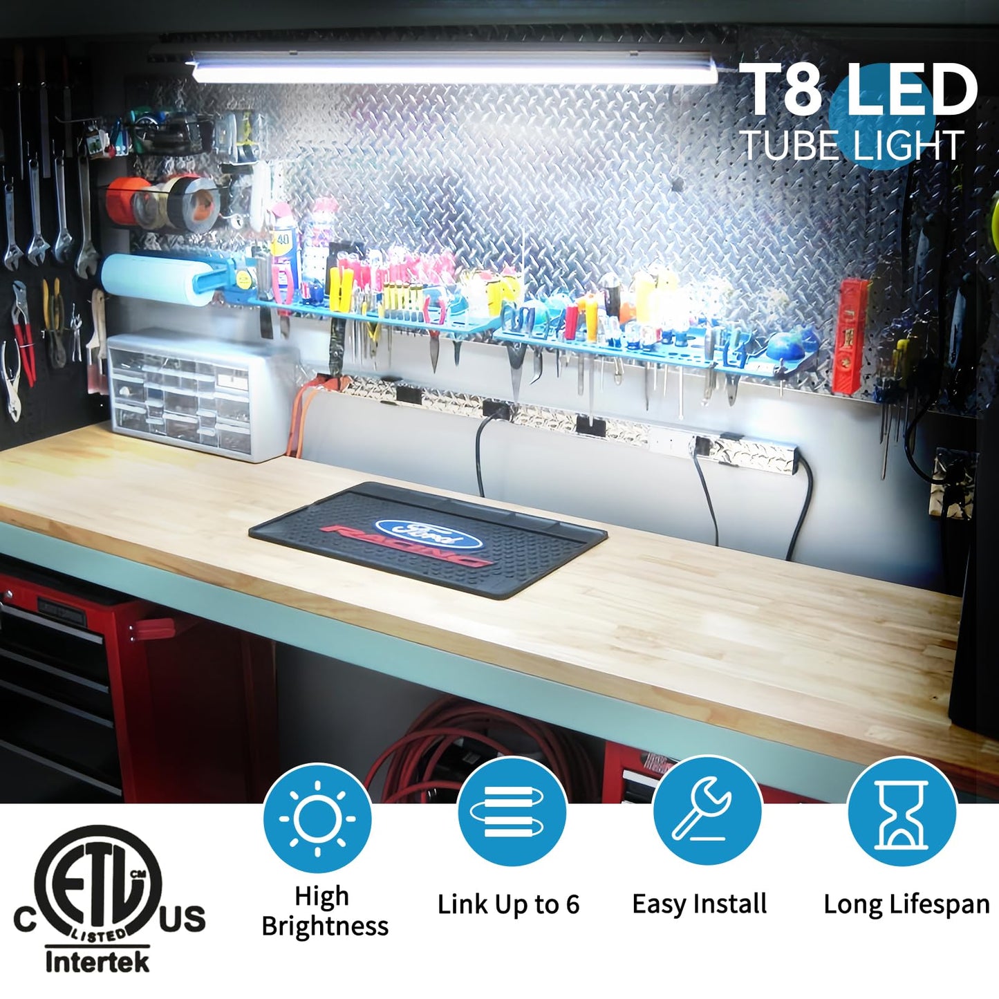 SHOPLED LED Shop Light 4FT, 45W, 5850LM, 6000K, D-Shaped, Aluminum, 12-Pack