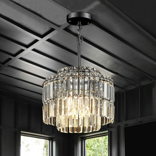 Lighceac Modern 12.8 Black Crystal Chandelier Ceiling Light Fixtures For Dining Room stylish Glam 4-Light Crystal Chandeliers Lighting For Bedroom Entryway Hallway Living Room Kitchen Island Foyer