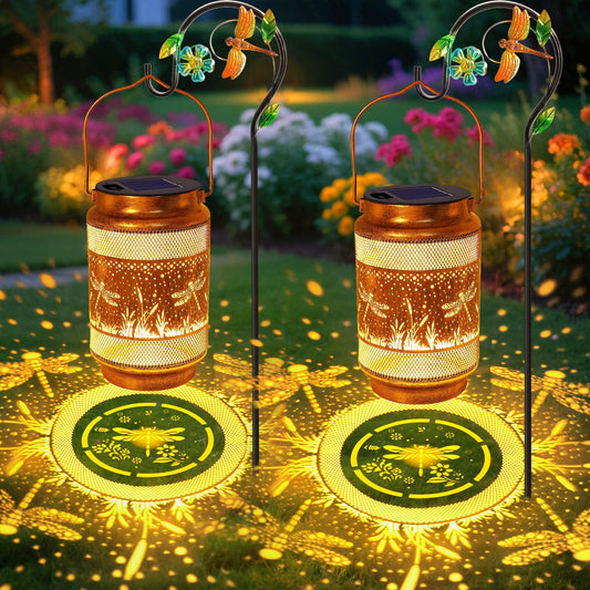 2 Pack Dragonfly Solar Lanterns Outdoor Waterproof Solar Garden Decor  Birthday Gifts For Christmas Women Mom Grandma  Metal Hanging Lights With Shepherd Hook For Outside Yard Patio Pathway Porch