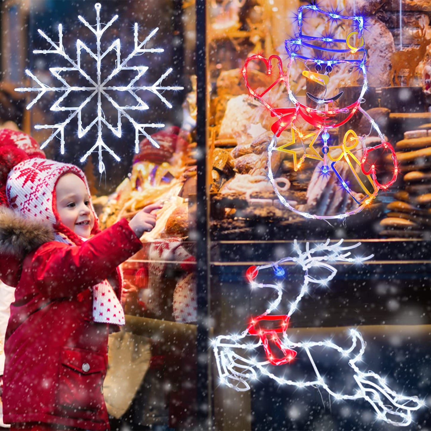 Trwymz Christmas Decorations - 16 Christmas Window Silhouette Lights - 4 Pack Colour Lighted Santa & Snowman & Snowflake & Christmas Tree For Holiday Indoor And Outdoor Wall Door Window Decorate