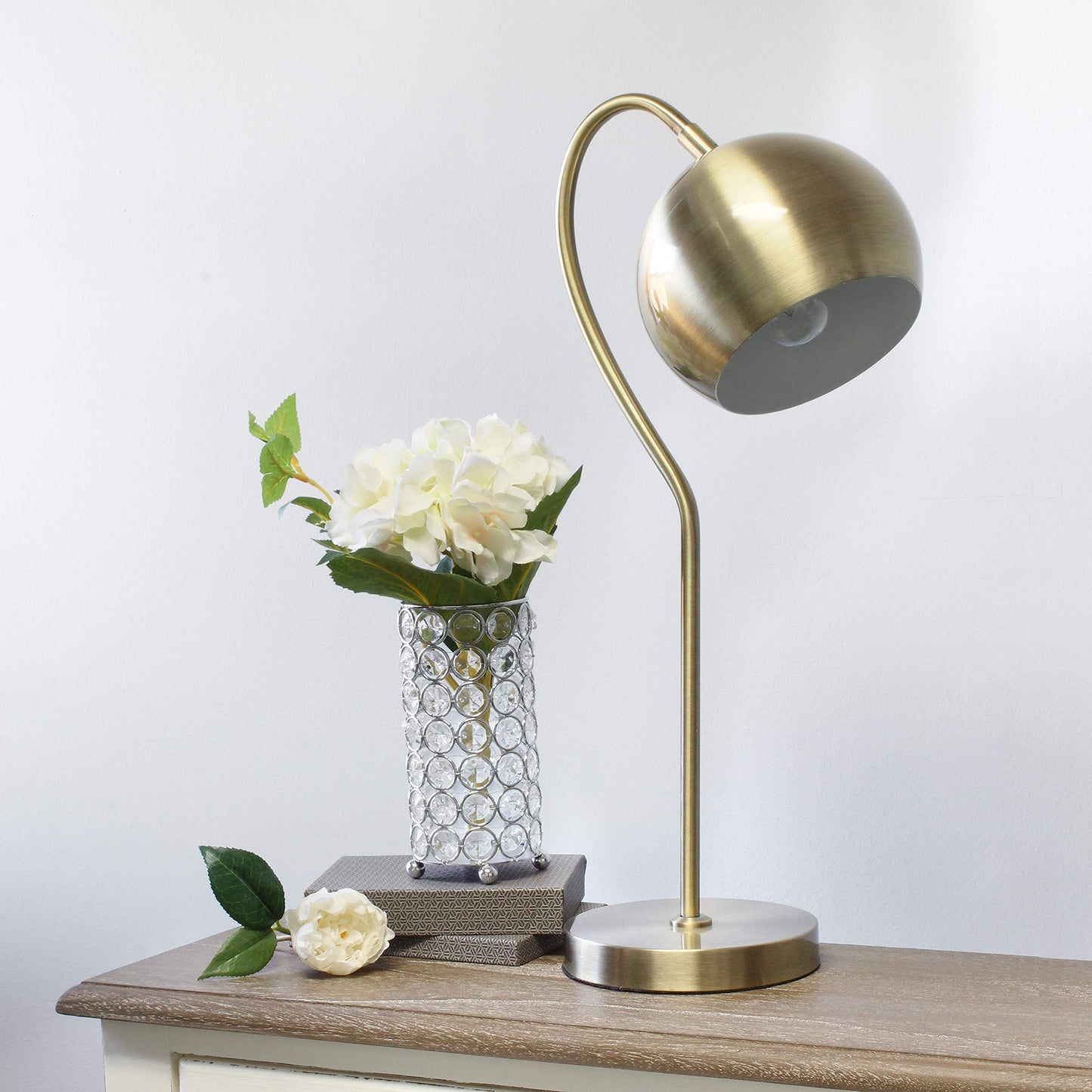 Elegant Designs 20in Modern Metal Half Moon Table Lamp, Antique Brass, Model LT1061-ABS, 10inL x 6inW x 20.25inH, Ideal for Home Décor