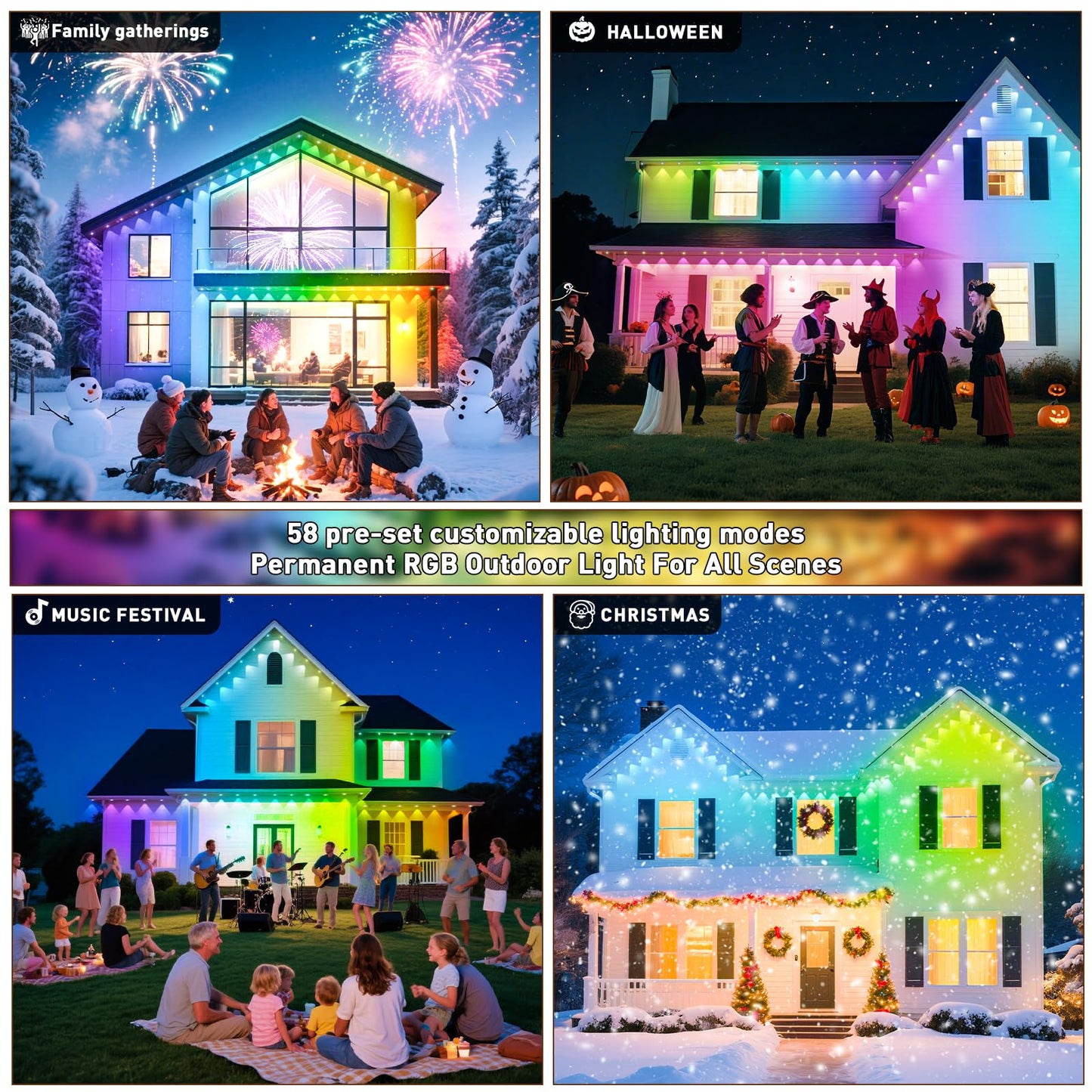 Inzidol Permanent Outdoor Lights 300Ft Rgb Eave Light Ip67 Waterproof Lighting For House Smart Led With App/Remote Control For Outdoor Decor Garden Decor Party Holiday