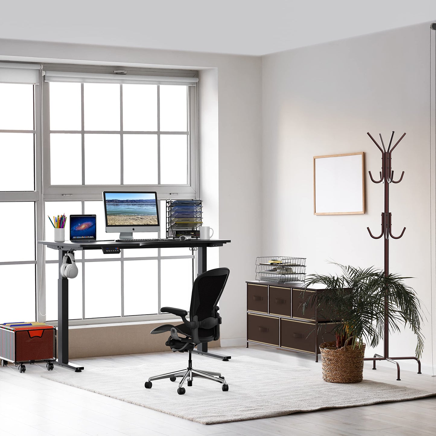 SHW 55-Inch L-Shaped Electric Height Adjustable Standing Desk with Left Facing Corner, Black