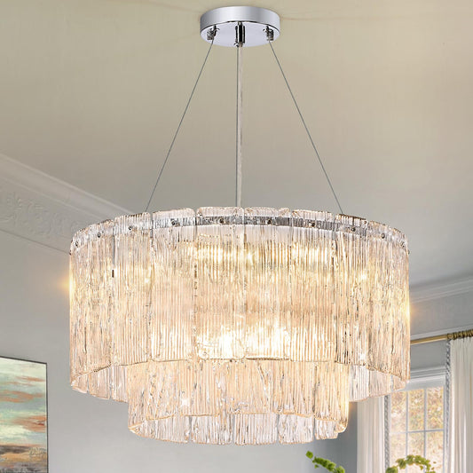 Modern Chrome Chandeliers  20  7-Light Crystal Glass Ceiling Pendant Light Fixtures stylish Round Chandelier 2 Tiers Hanging Lighting For Dining Room Foyer Living Room Bedroom
