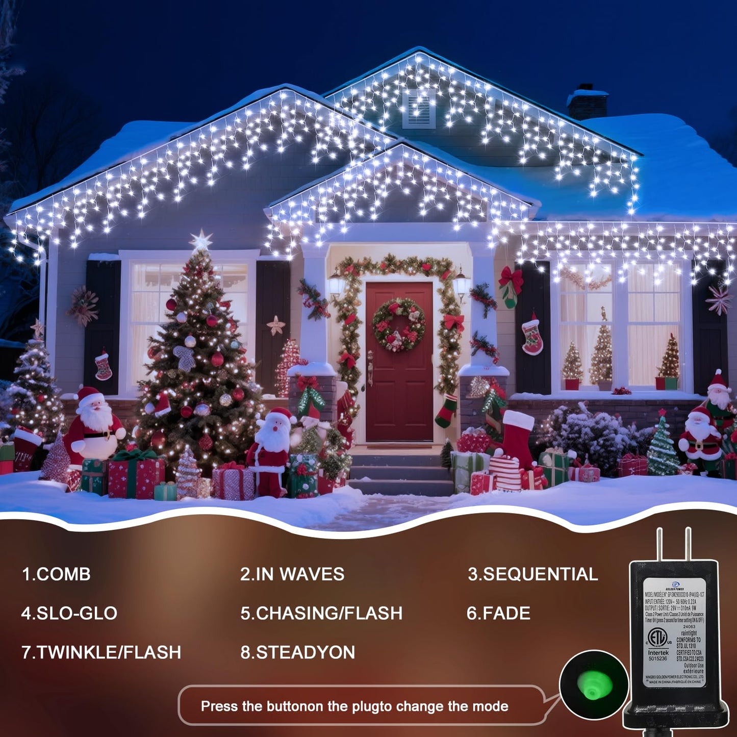 Jdgjyds 98 Ft Ice Lights For Outside  1216 Led Christmas Lights Outdoor Plug In  Christmas String Lights With 8 Modes & Timer For Holiday  Party  Wedding  House  Patio  Outdoor Decor(Cool White)