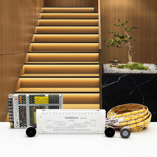 Komigan Intelligent Motion Triggered Led Stair Lighting Kit Kmg-3233  40 Cuttable Led Strip Light For Indoor Led Stair Lights (Warm White 3000K 22 Stairs)