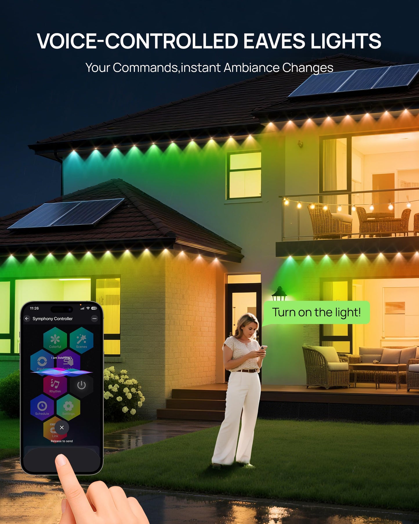 Vcoken Permanent Outdoor Lights  111Ft With Smart 72 Rgb Led Light For House & Outdoor Decor  Diy Scene Mode  Ip65 Waterproof Eaves Lighting With App Control Remote For Christmas And Holiday Decor