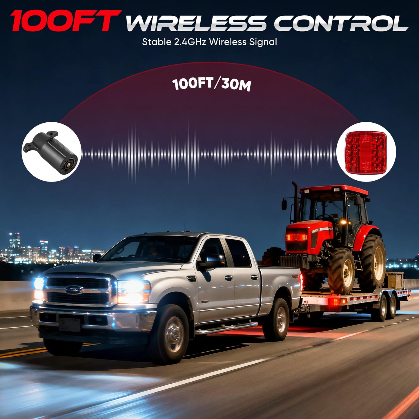 Pleysyncz Wireless Trailer Lights Magnetic  Wireless Tail Lights For Trailer  With 7 Pin Plug  Brake Turn Signal Hazard Warning Light  Ip67 Waterproof  For Truck  Rv  Boat  Tractor (Red)
