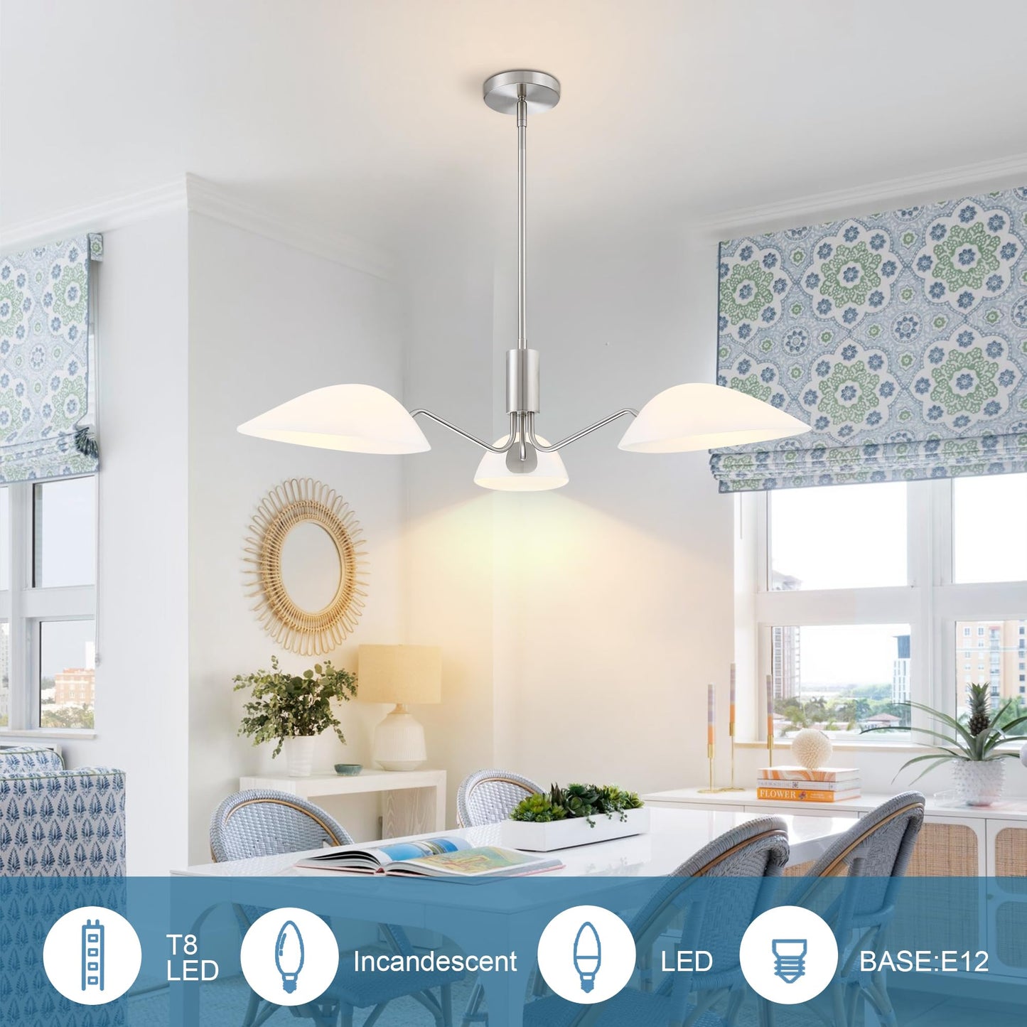 Mexo Modern Glass Chandeliers  Sputnik Chandelier Satin Nickel Pendant Lighting Fixture Glass Shade Ceiling Light For Dining Room Kitchen Island