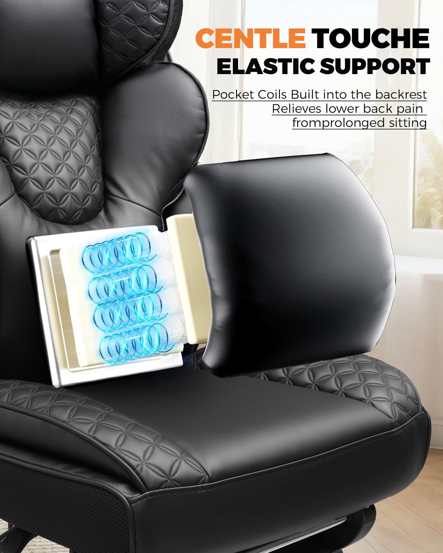 COMHOMA Big and Tall Office Chair with Upgrade Footrest, Heavy Duty Gaming Chair High Back Executive Chair with Spring Lumbar Support for Lower Back Pain Relief, 150°Reclining Adjustable Armrests