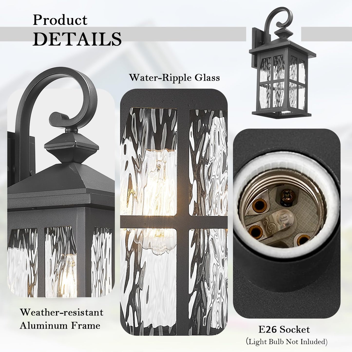 Darkaway Large Outdoor Light Fixtures Wall Mount  21Inch Outside Wall Lights Exterior Lighting Fixture With Water Ripple Glass Outdoor Sconce For House Porch Hallway Garage  2Pack