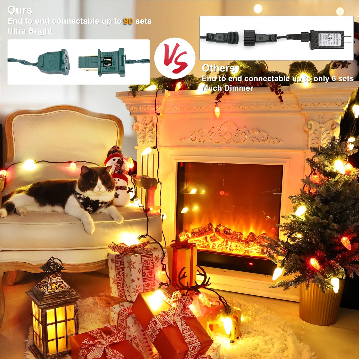Brizled Red & Warm White Christmas Lights  66Ft 100 Led C9 Christmas Lights  Connectable Outdoor Faceted Strawberry Light String  120V Ul Certified Indoor Xmas Tree Light For Home Holiday Party Decor