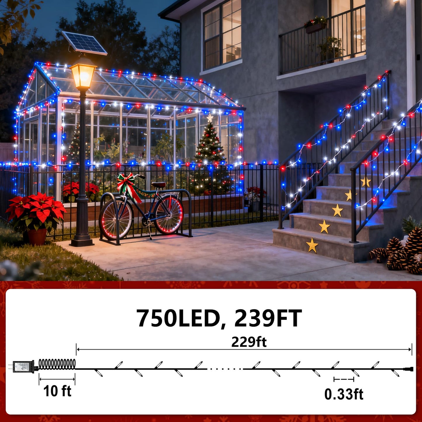 750 Led 240Ft Christmas String Lights Outdoor With 12 Lighting Modes  Green Wire Christmas Lights With Timer & Dimmable  Waterproof Plug In Fairy Lights For Room Party Home Xmas  Red White & Blue