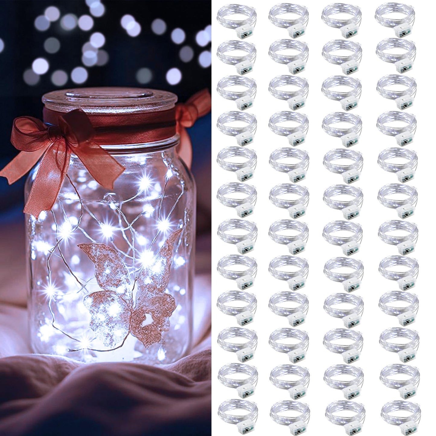 Aikei 100 Pack Led Fairy Lights Battery Operated  Mini String Lights Waterproof 7Ft 20 Led Firefly Starry Lamps 3 Lighting Modes For Wedding Party Bedroom Garden Halloween Christmas Decoration White
