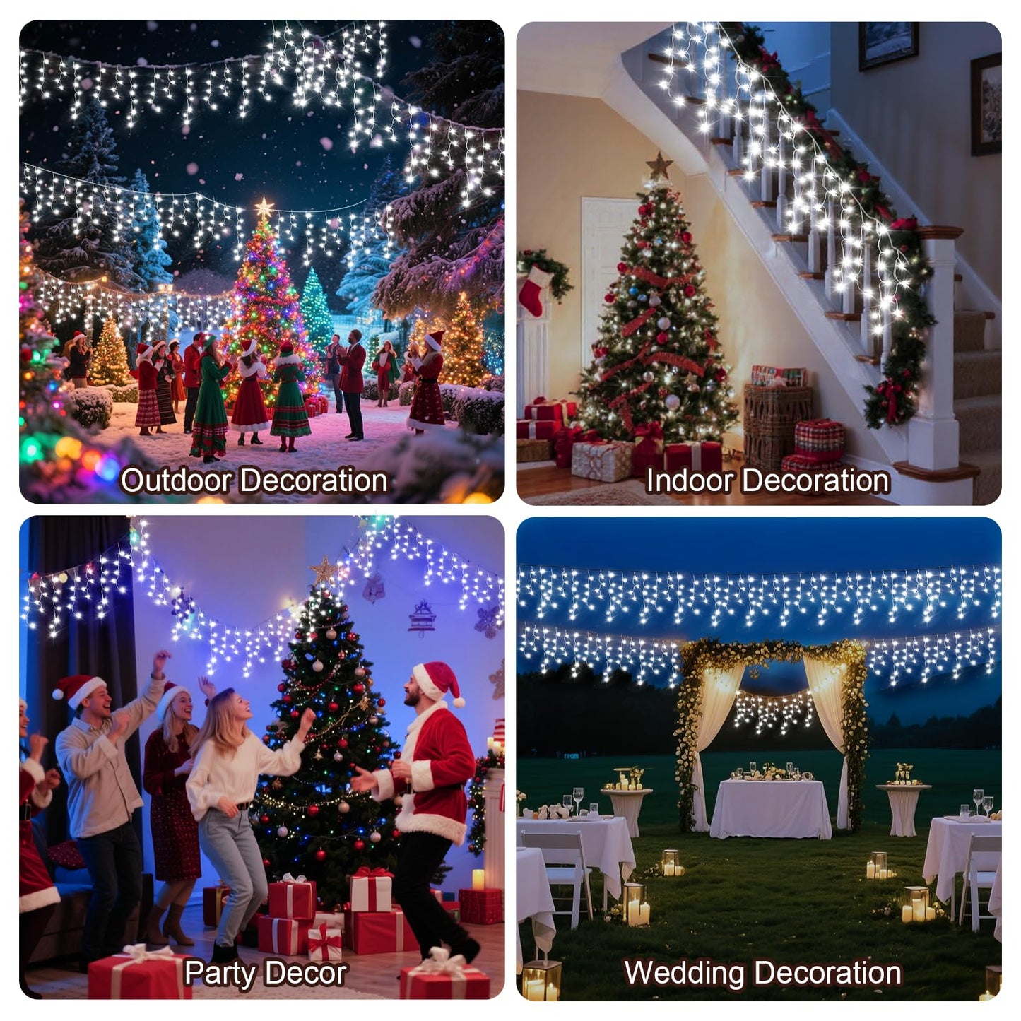 Jdgjyds 98 Ft Ice Lights For Outside  1216 Led Christmas Lights Outdoor Plug In  Christmas String Lights With 8 Modes & Timer For Holiday  Party  Wedding  House  Patio  Outdoor Decor(Cool White)