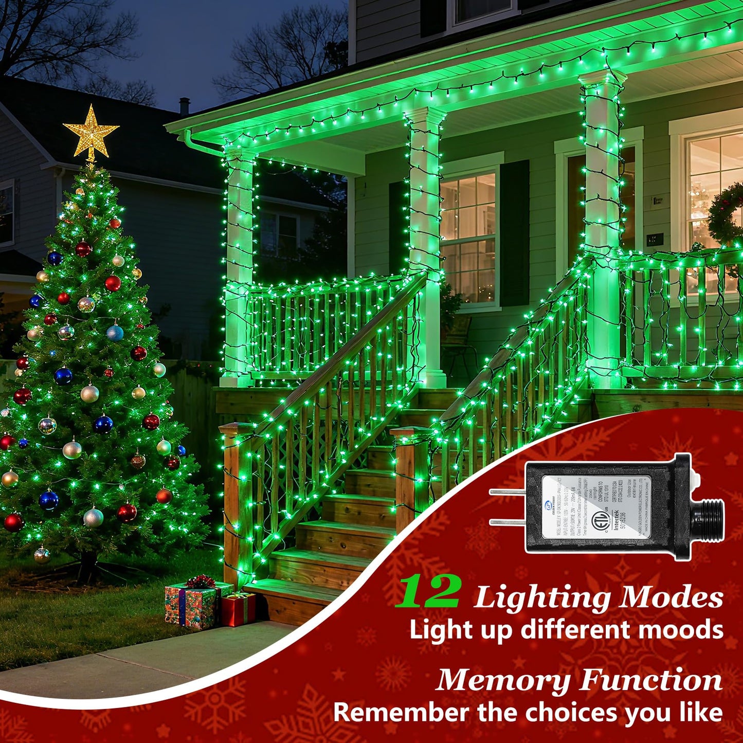 1500 Led 470Ft Christmas Lights Outdoor  Christmas String Fairy Lights With Timer & Memory  Waterproof 12 Modes Dimmable Twinkle Tree Lights For Home Patio Wedding Party Yard Xmas Decorations  Green
