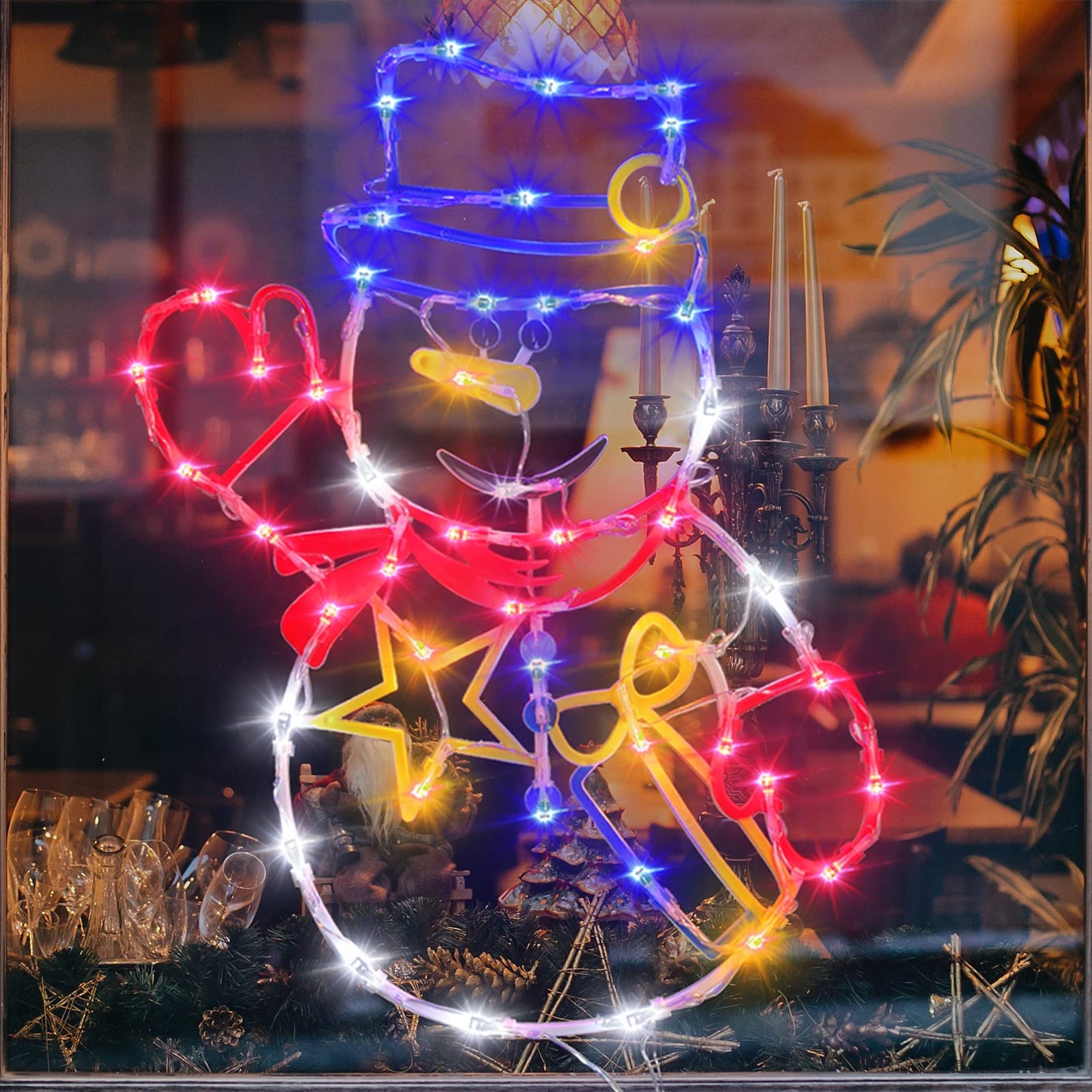 Trwymz Christmas Decorations - 16 Christmas Window Silhouette Lights - 4 Pack Colour Lighted Santa & Angel & Snowman & Christmas Tree For Holiday Indoor And Outdoor Wall Door Window Decorate