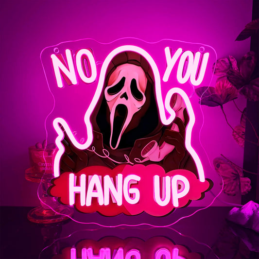 Symone No You Hang Up Halloween Ghostface Mask Neon Sign  Halloween Skull Neon Light Usb Powered  For Halloween Party Spooky Decor Neon Horror Decor Horror Movie Sign Halloween Gifts(11.8 * 11.6 In)
