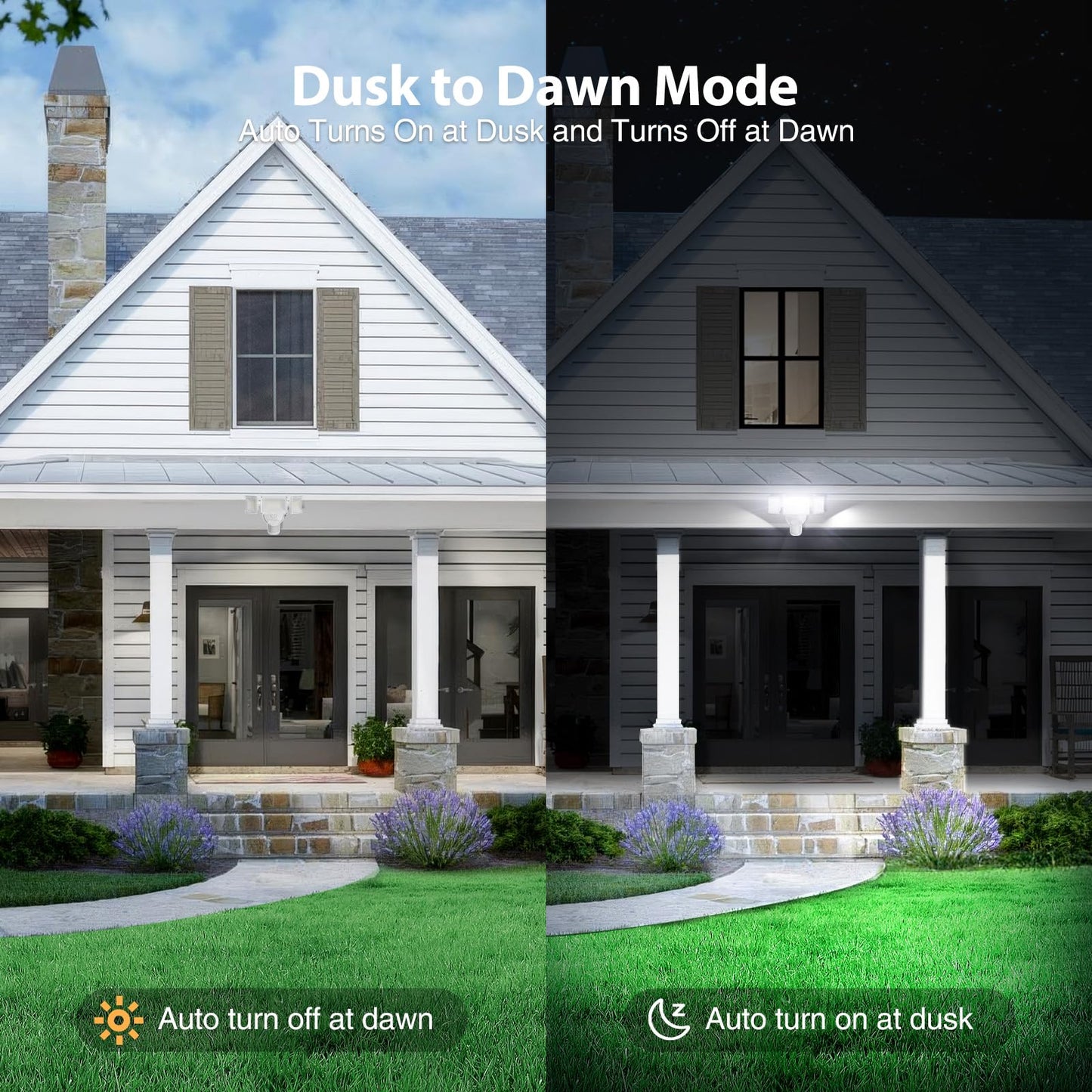 Olafus 65W Outdoor Motion Sensor Flood Light, 6000LM, IP65 Waterproof, 3 Head, White, Model BDB55G-3