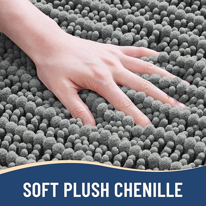 Arotive Luxury Chenille Bathroom Rug Mat, Extra Soft Thick Absorbent Shaggy Bath Rugs, Non-Slip Machine Wash Dry, Plush Bath Mats for Bathroom, Shower and Tub, 24x16, Grey