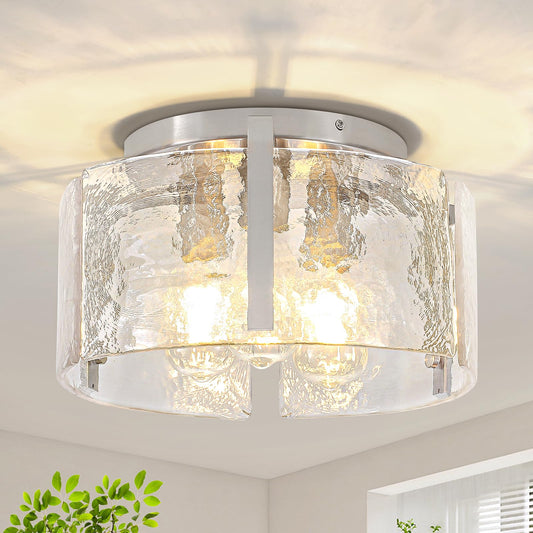 15 Modern Brushed Nickel Semi Flush Mount Ceiling Light  Hallway Light Fixtures  3-Light Glass Ceiling Lights For Entryway Kitchen Dining Room Foyer Bedroom Laundry Lighting Fixtures  Ul-Listed
