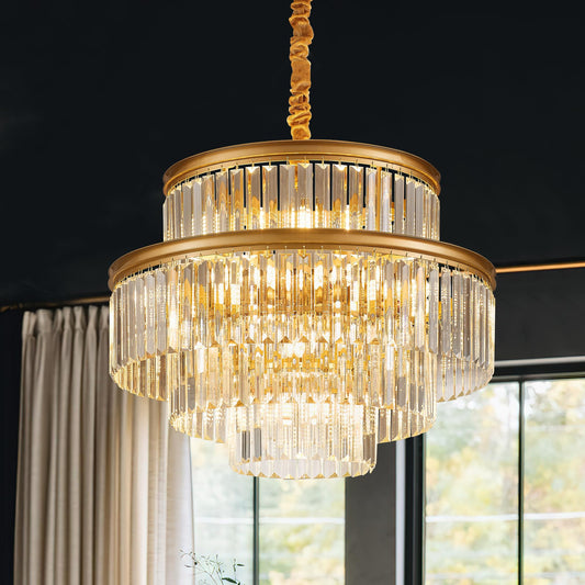 Brfaixla 21.6 14-Light Modern Crystal Chandelier Light Fixtures 4-Tier Gold stylish Chandeliers For Dining Room Round Hanging Pendant Lighting For Living Room Kitchen Entryway Bedroom Foyer Hallway