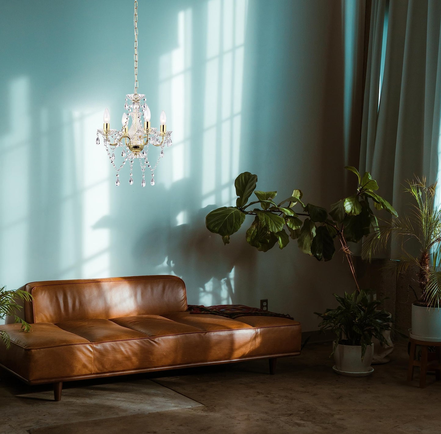 LaLuLa Mini Crystal Chandelier Lighting, 4-Light, Gold Metal, Modern Design for Dining Room