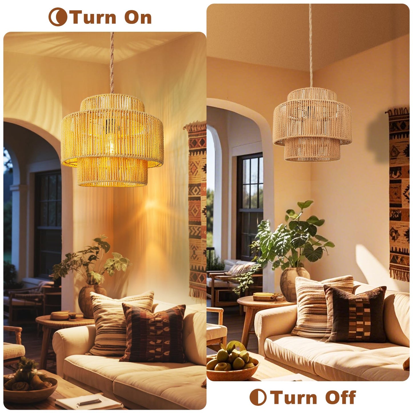 Hanging Lamps Rattan Pendant Light - 16.4Ft Plug In Cord Hanging Light Fixture Plug Into Wall Outlet Pendant Lighting With On Off Switch For Bedroom Living (Lantern Shade)