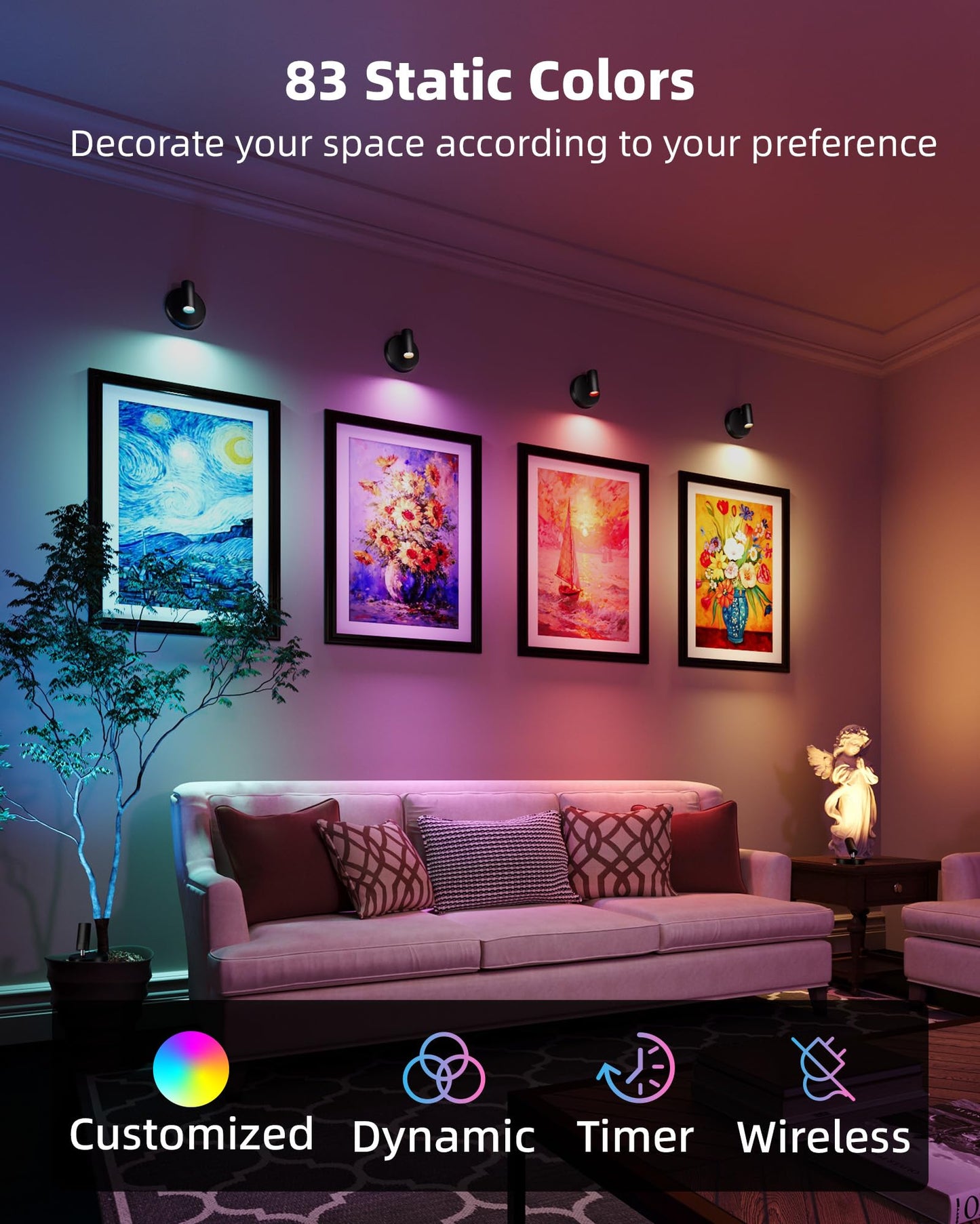 Ezvalo Rgb Spotlights Indoor With Remote  5500Mah Rechargeable Picture Lights  Diy Mode & 83 Color Changing Uplighting  Wireless Mini Accent Lighting For Christmas (2Pack-Black)