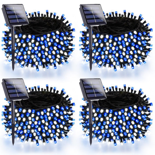 4 Pack 180Ft Solar Christmas Lights Outdoor Waterproof  Super Bright 320 Led Solar String Lights With 8 Lighting Modes  Green Wire Twinkle Tree Light For Outside Xmas Party Decorations(Blue And White)