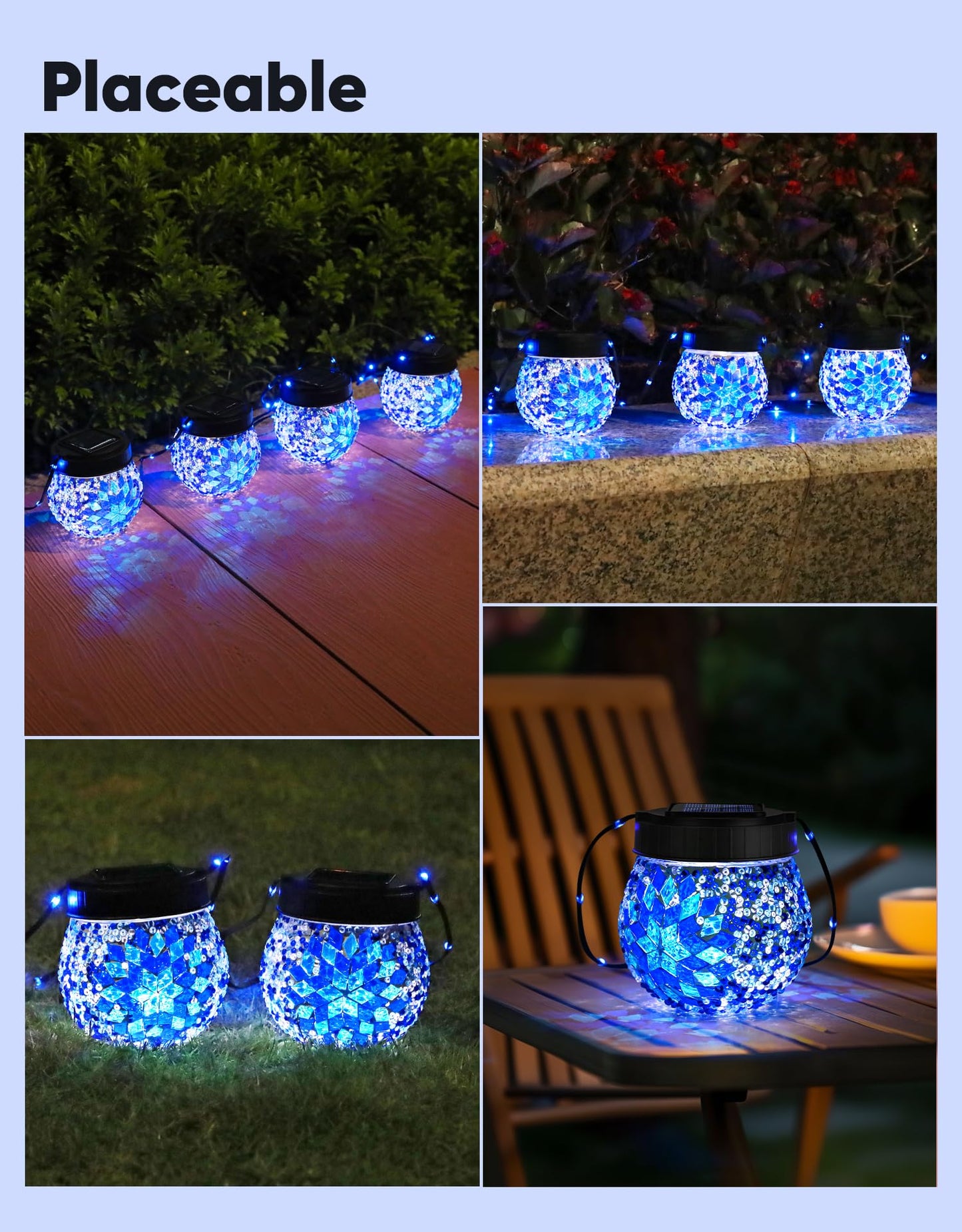 Mosaic Solar Lights Outdoor 6 Pack  Solar Hanging Lanterns Christmas Halloween Gifts For Women Mom Grandma  Waterproof Glass Globe Lights  Garden Patio Decor For Yard  Tree  Balcony  Cold