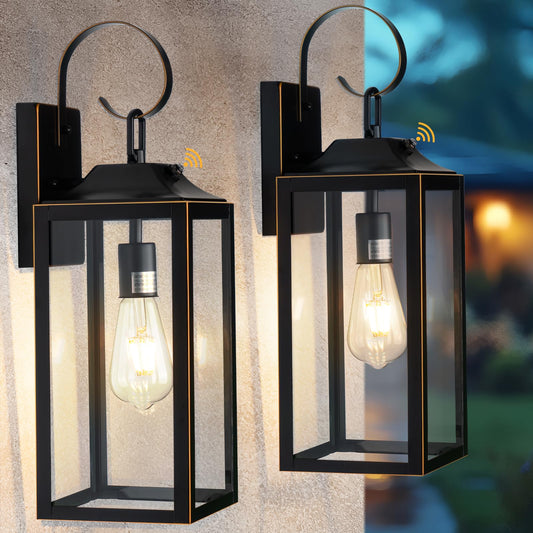 Yolsunes 19 Dusk To Dawn Outdoor Lighting 2 Pack  Large Outdoor Wall Lights Dusk To Dawn  Black Sensor Porch Lights Exterior Lighting Fixtures Wall Mount For House Garage -With Gold Trim