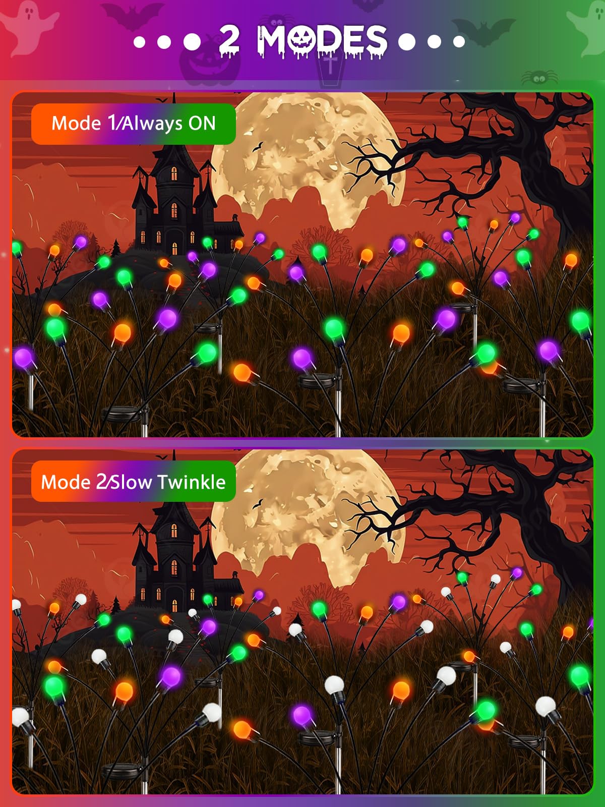 Halloween Decorations Outdoor  6 Pack Solar Firefly Lights Outdoor  48 Led Solar Halloween Lights  Waterproof Garden Light (Sway By Wind) For Outside Yard Patio Pathway Decor (Orange Purple And Green)
