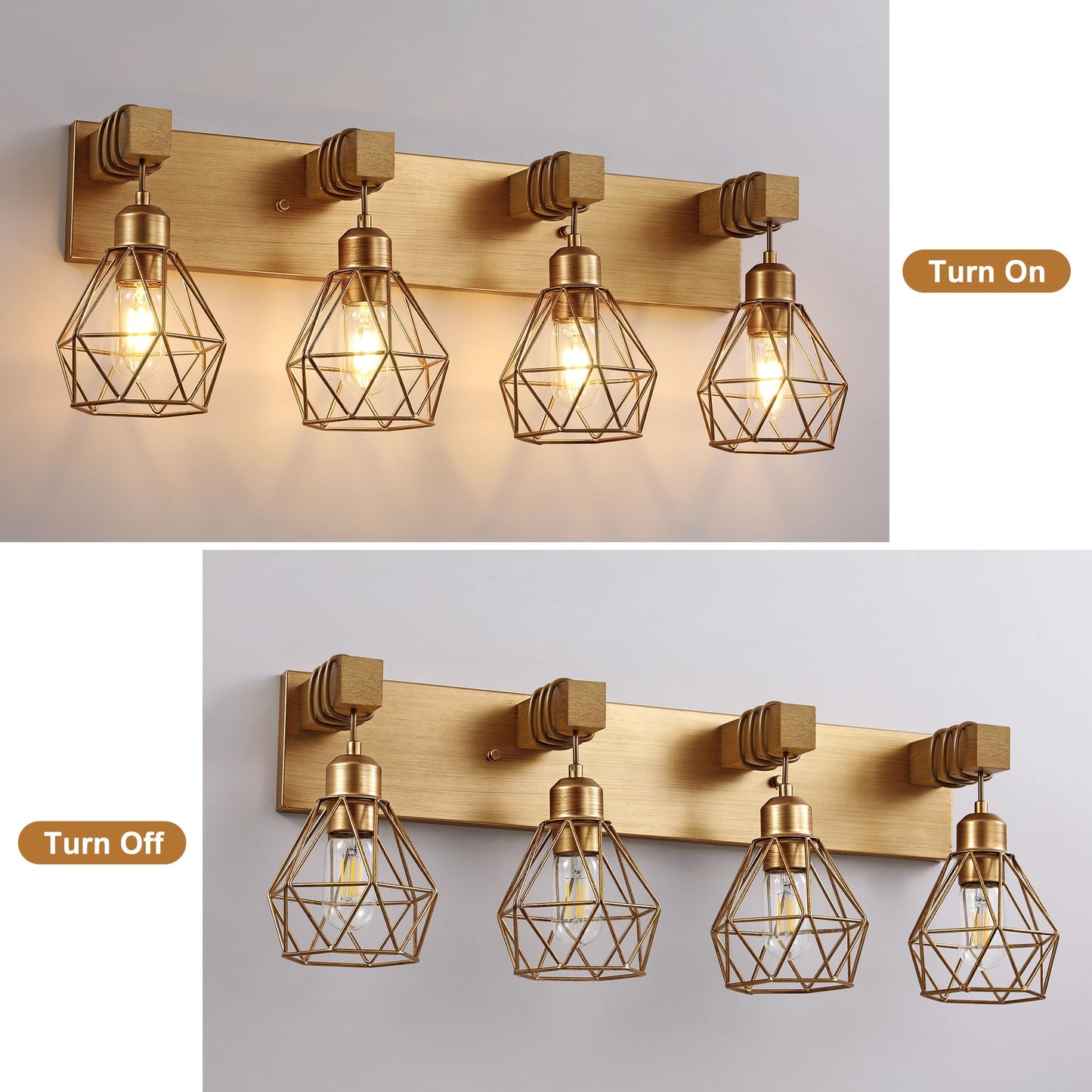 Bathroom Gold Vanity Light Fixtures  4-Light Gold Bathroom Light Fixtures Over Mirror  Sconces Wall Lighting With Elegant Metal Lampshade For Living Room  Bedroom  Hallway