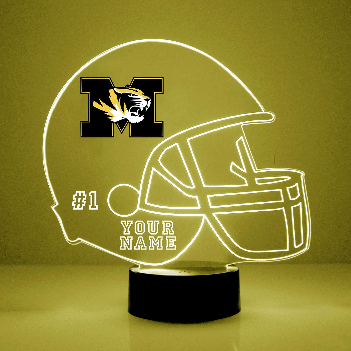 Custom University Of Missouri (Mizzou) Tigers Football Helmet Led Sign Night Light Lamp With Remote  Personalized Name  Text  Officially Licensed From The Clc By Mirror Magic Gifts  Made In The Usa
