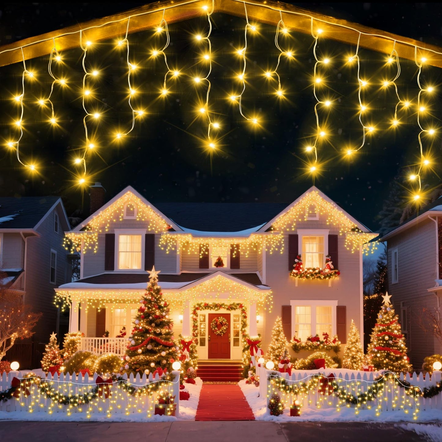 Jdgjyds 98 Ft Ice Lights For Outside  1216 Led Christmas Lights Outdoor Plug In  Christmas String Lights With 8 Modes & Timer For Holiday  Party  Wedding  House  Patio  Outdoor Decor(Warm White)