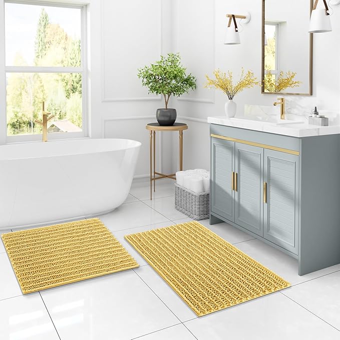 Arotive Luxury Chenille Bathroom Rug Mat, Extra Soft Thick Absorbent Shaggy Bath Rugs, Non-Slip Machine Wash Dry, Plush Bath Mats for Bathroom, Shower and Tub, 30x20, Yellow