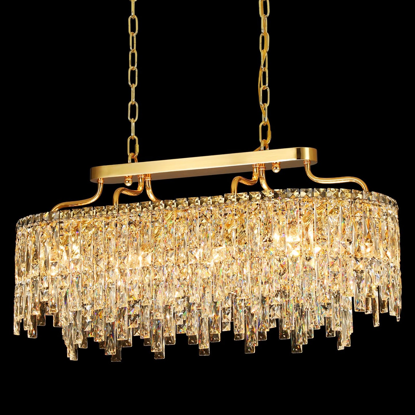 6 Light Gold Crystal Chandelier | Modern Crystal Chandeliers For Dining Room Light Fixture | stylish Ceiling Pendant Lighting For Living Room | Bedroom | Entryway | Foyer | Staircase | Barthroom