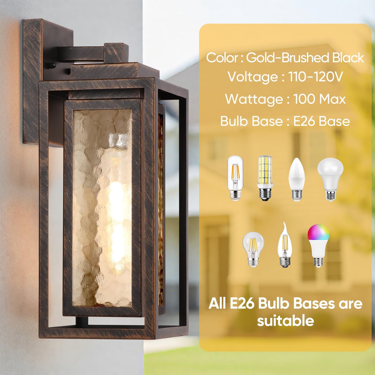 Water Ripple Exterior Porch Light Fixture  2 Pack Outdoor Wall Lantern Black Gold  Wall Mount Lamp  Waterproof Exterior Lighting Fixtures  Outside Garage Sconce Lighting  For Doorway Outdoor Indoor