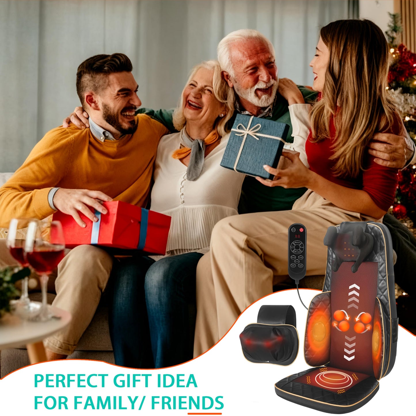 MAIBOLE Shiatsu Neck and Back Massager with Heat: Adjustable Deep Tissue Massage Cushion for Full Back, Neck, Lumbar & Hips - Fits Office Chair, Recliner, Upgraded Version
