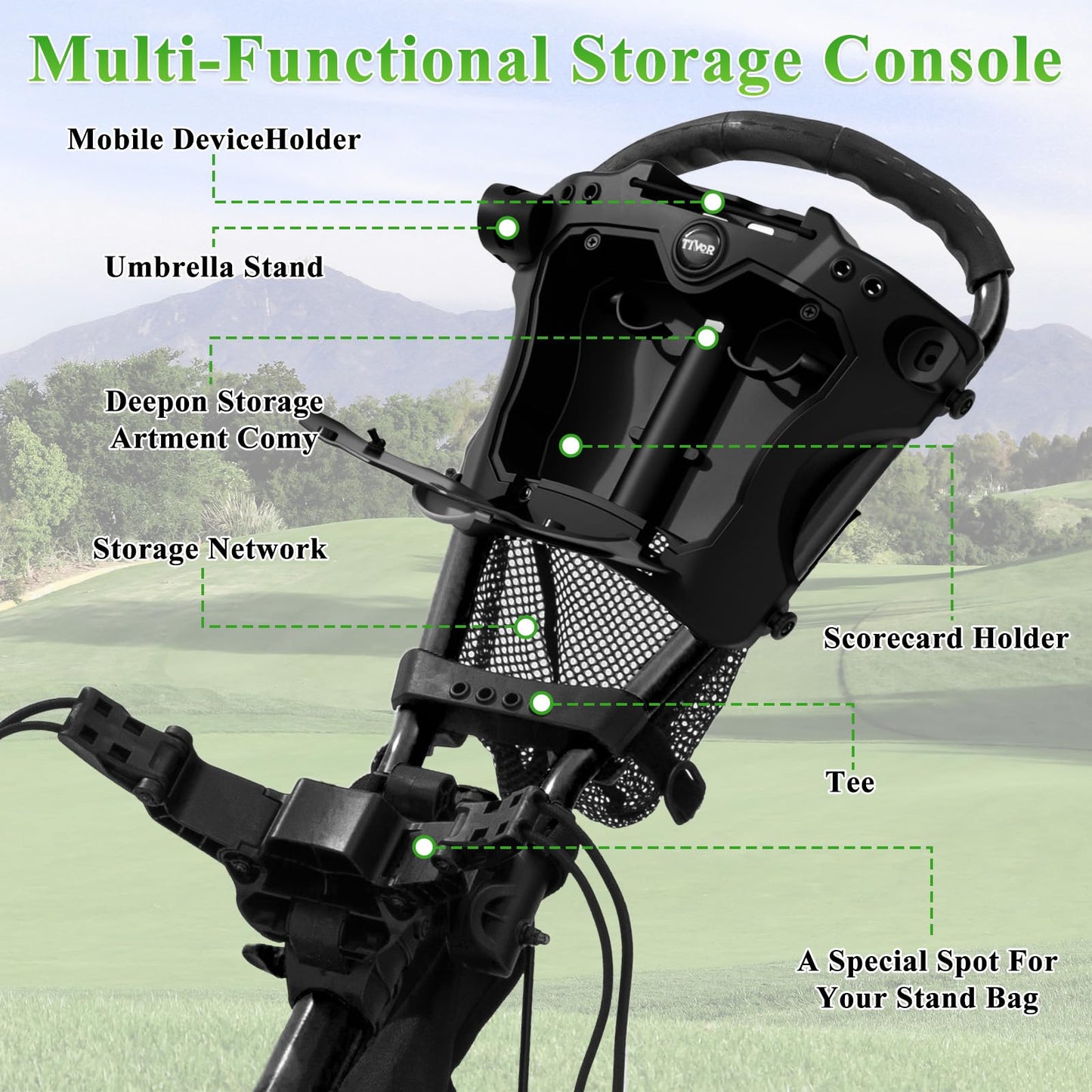 Tivor 3 Wheel Golf Push Cart, Lightweight Push Cart Golf One-Click Folding, Adjustable Height Pushcart for Golf Bags, Compact Design for Ladies, Junior Golfers