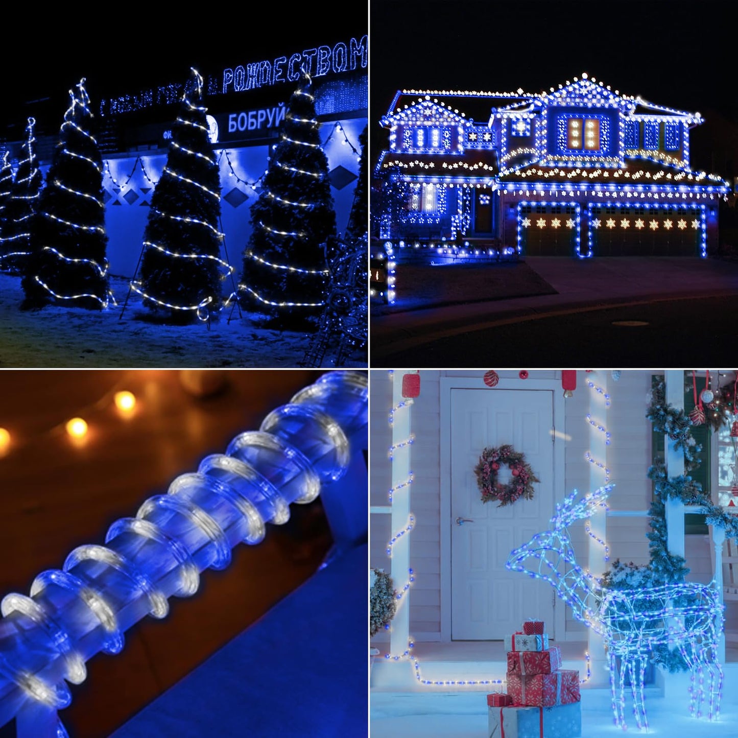 200Ft Led Rope Lights Outdoor  1440 Led Flexible Tube Lights With 8 Modes  Waterproof Led Rope Lighting For Outside Garden Patio Bedroom Party Pool Fences Indoor Outdoor Christmas Decor (White & Blue)
