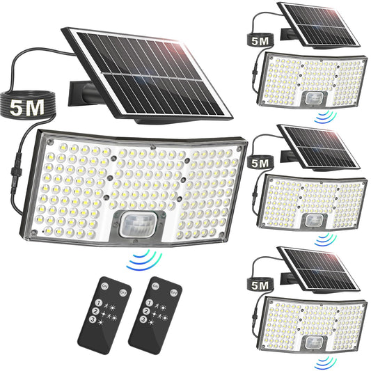 Tobusa 4-Pack Solar Flood Lights Outdoor Motion Sensor  4000Lm Led Solar Light With Remote  3 Modes  Waterproof Dusk To Dawn Solar Powered Security Lights  16.4Ft Cable Split Wall Lighting For Yard