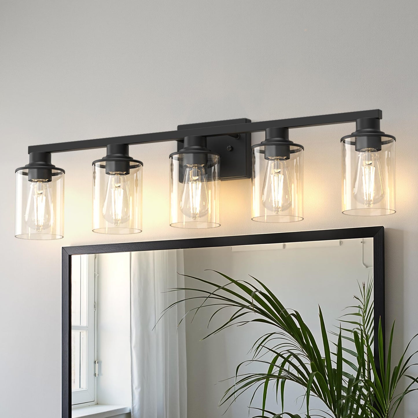 Doresshop Bathroom Light Fixtures  5-Light Matte Black Bathroom Lighting Fixtures Over Mirror With Clear Glass Shade  Vanity Lights For Hallway Living Room Bedroom