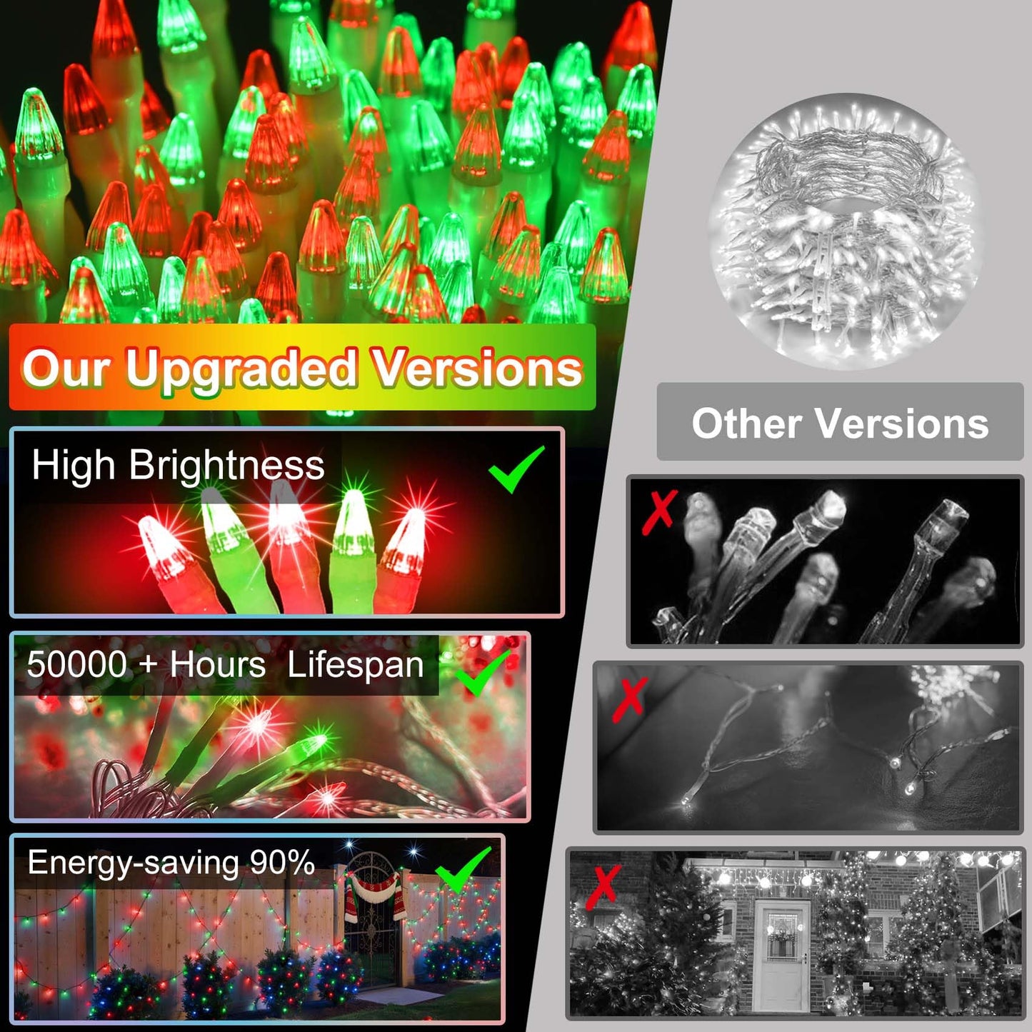 1500 Led 470Ft Christmas String Lights Outdoor  12 Pro Modes And Timer Memory & Brightness  Plug In Waterproof Clear Wire Twinkle Light For For Xmas Yard Tree Wedding Party Decor (Red & Green)