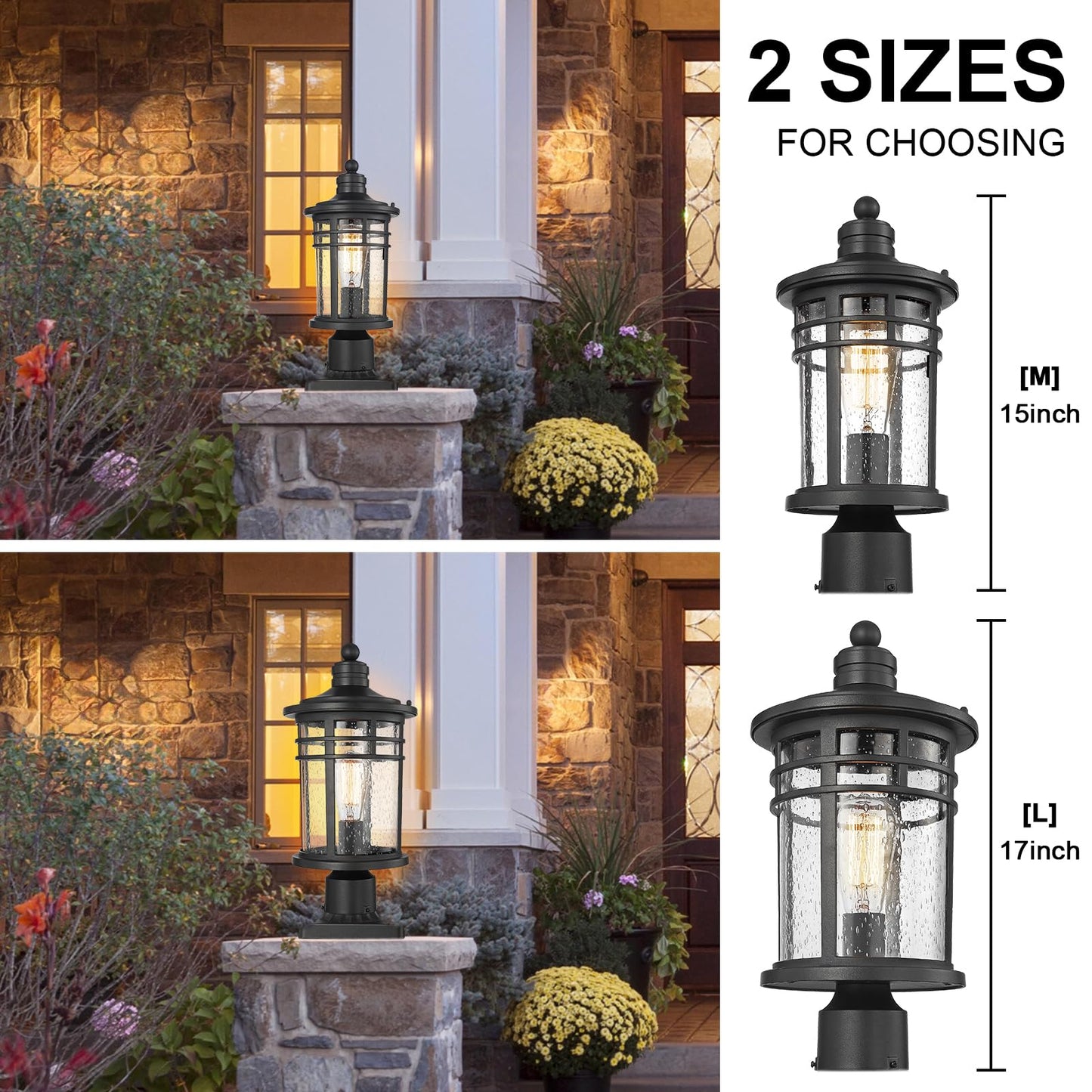 Darkaway Large Outdoor Post Lights Lamp Posts Outdoor Lighting  17Inch Post Lights Waterproof 2 Pack Outdoor Light Fixtures With Glassfor Outside Patio Yard Pathway
